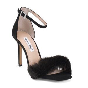 CHARLES DAVID Black Suede Empoli Fur Heeled Sandals